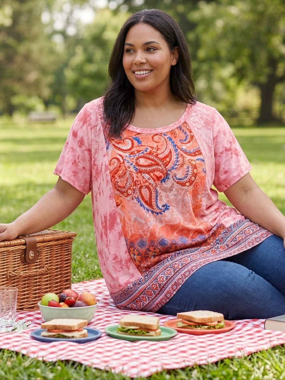Avenue Paisley Print Rhinestone Embellished Top